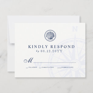 Vintage Seashell   Nautical Themed Wedding RSVP Card