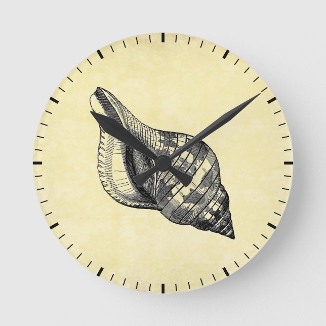 Vintage Seashell on Cream Round Clock (Front)