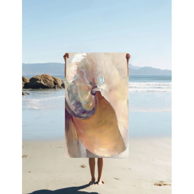 Vintage Seashell Painting, Minimalist Art, Neutral Beach Towel (Creator Uploaded)