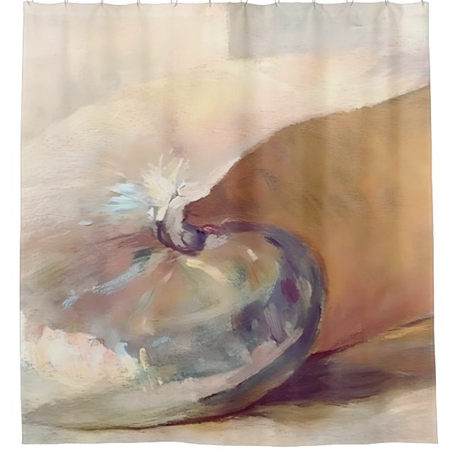 Vintage Seashell Painting, Minimalist Beach House Shower Curtain (Front)