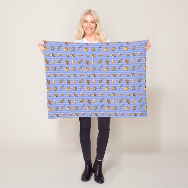 Vintage Seashell Pattern Fleece Blanket (In Situ)