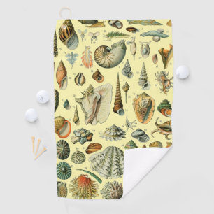 Vintage Seashell Print Adolphe Millot Coastal Golf Towel