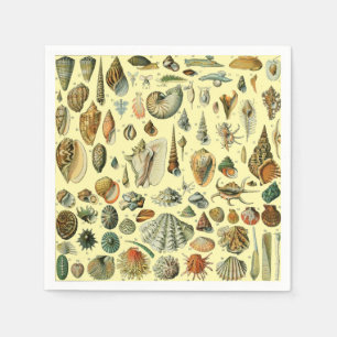 Vintage Seashell Print Adolphe Millot Coastal Napkin