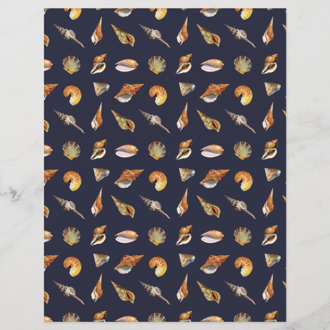 Vintage Seashell Scrapbook Paper Navy (Front)