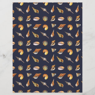 Vintage Seashell Scrapbook Paper Navy