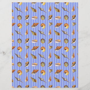 Vintage Seashell Scrapbook Paper Periwinkle Stripe