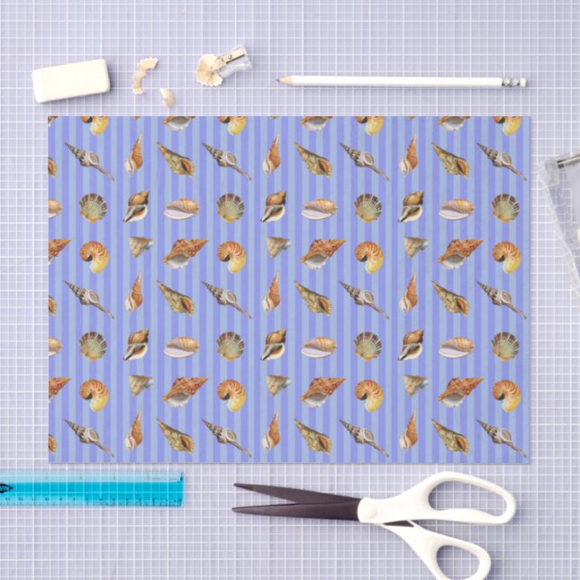 Vintage Seashell Tissue Paper Periwinkle Stripe (Craft)