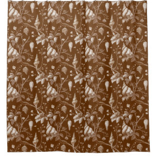 Vintage Seashell Toile Coastal Pattern (1) Shower Curtain