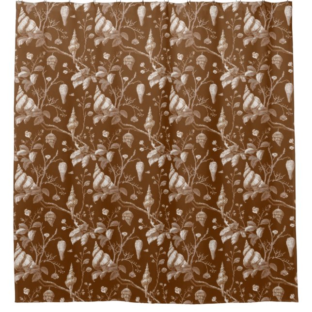 Vintage Seashell Toile Coastal Pattern (1) Shower Curtain (Front)