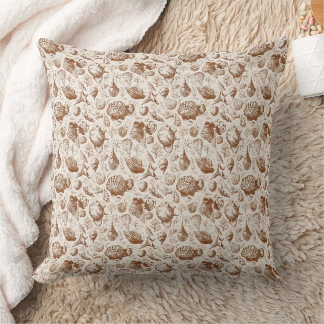 Vintage Seashell Toile Coastal Pattern (2) Cushion (Blanket)