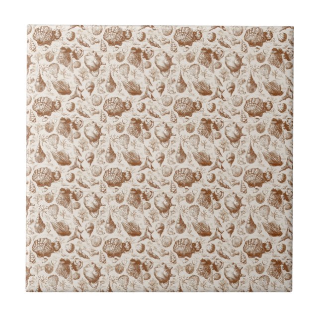 Vintage Seashell Toile Coastal Pattern (2) Tile (Front)