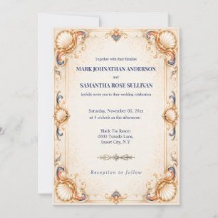 Vintage Seashell Wedding Coastal Luxury Invitation