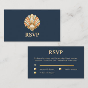 Vintage Seashell Wedding RSVP blue orange Enclosure Card