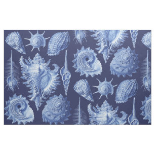 Vintage Seashells Blue Fabric