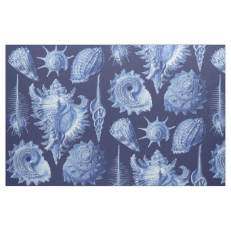 Vintage Seashells Blue Fabric