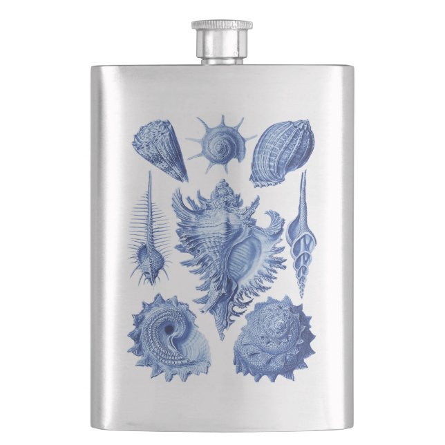 Vintage Seashells Blue Hip Flask (Front)