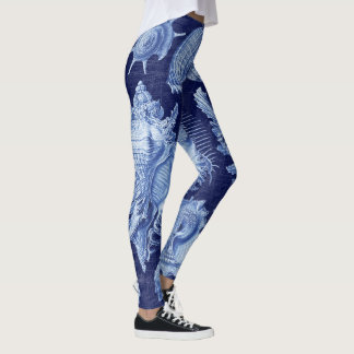 Vintage Seashells Blue Leggings