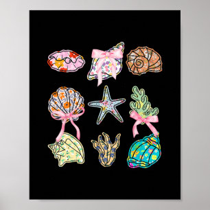 Vintage Seashells Floral Summer Vacation Beach Poster