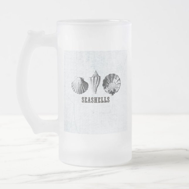 Vintage Seashells Frosted Glass Beer Mug (Left)