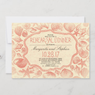 vintage seashells nautical beach rehearsal dinner invitation