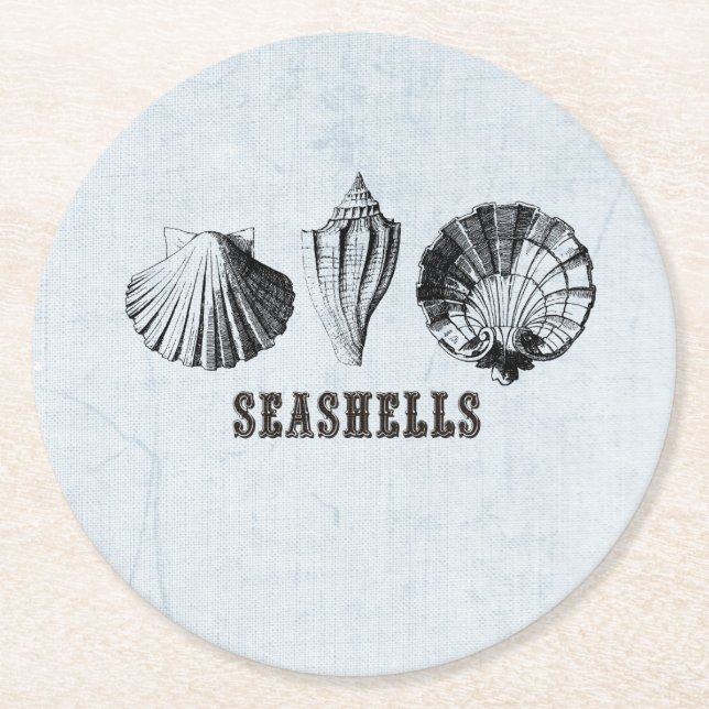 Vintage Seashells Round Paper Coaster (Front)