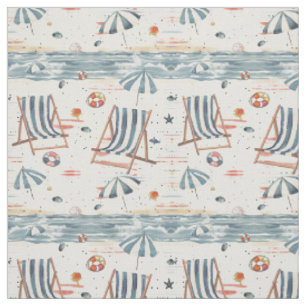 Vintage Seaside Beach Club Seamless Pattern Fabric