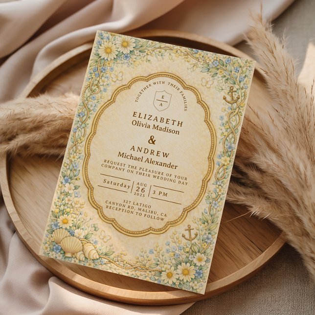 Vintage Seaside Garden Nautical Wedding Invitation (Creator Uploaded)
