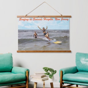 Vintage Seaside Heights New Jersey Surfing Art Hanging Tapestry