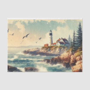 Vintage Seaside Lighthouse & Rocky Coast  Tissue Paper
