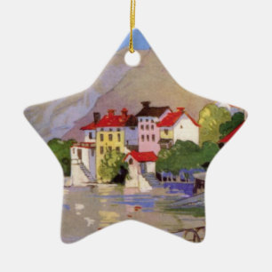 Vintage Seaside Village Italy Tourism Ceramic Tree Decoration