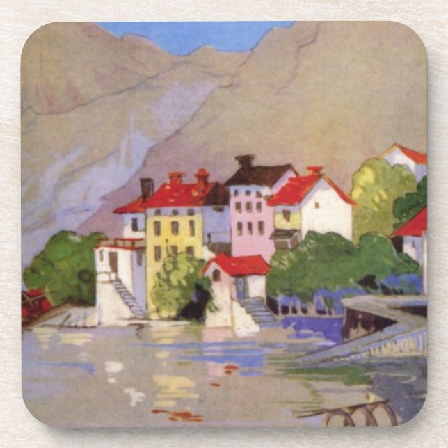 Vintage Seaside Village Italy Tourism Coaster (Front)