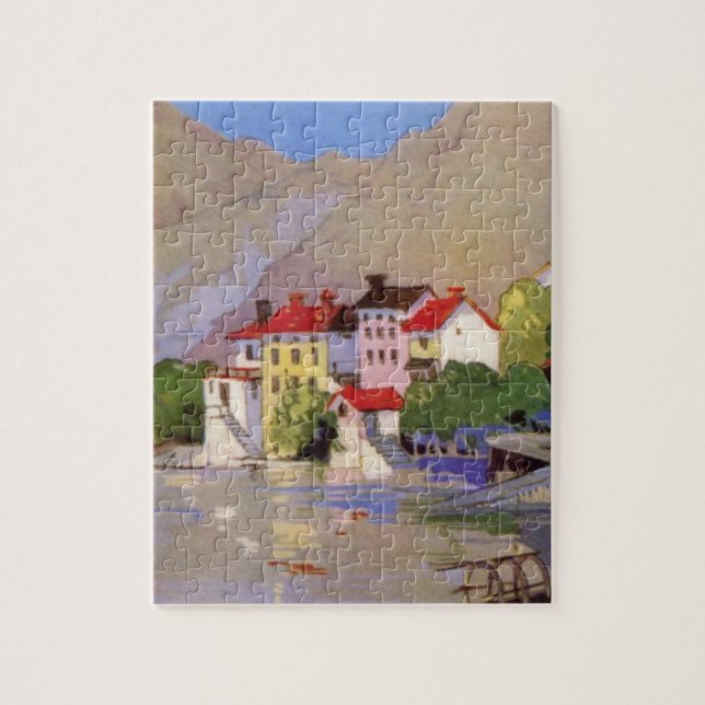 Vintage Seaside Village Italy Tourism Jigsaw Puzzle (Vertical)