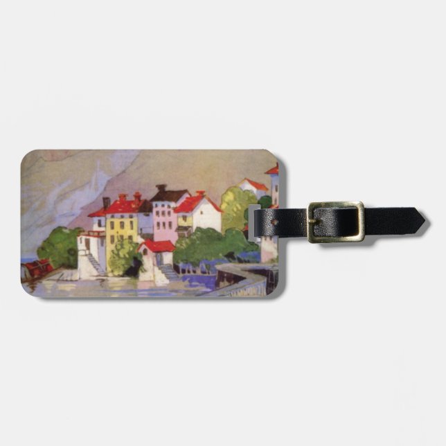 Vintage Seaside Village Italy Tourism Luggage Tag (Front Horizontal)