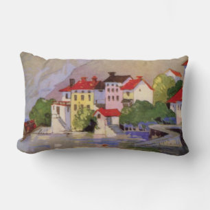Vintage Seaside Village Italy Tourism Lumbar Cushion