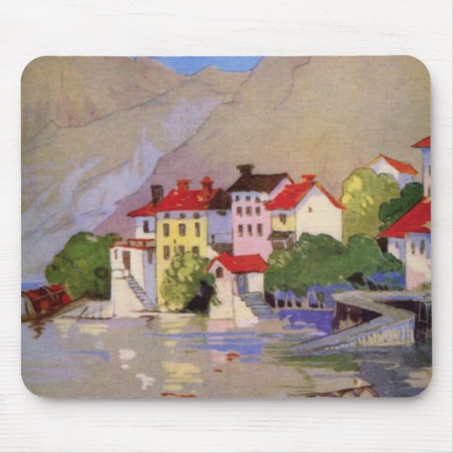 Vintage Seaside Village Italy Tourism Mouse Mat (Front)