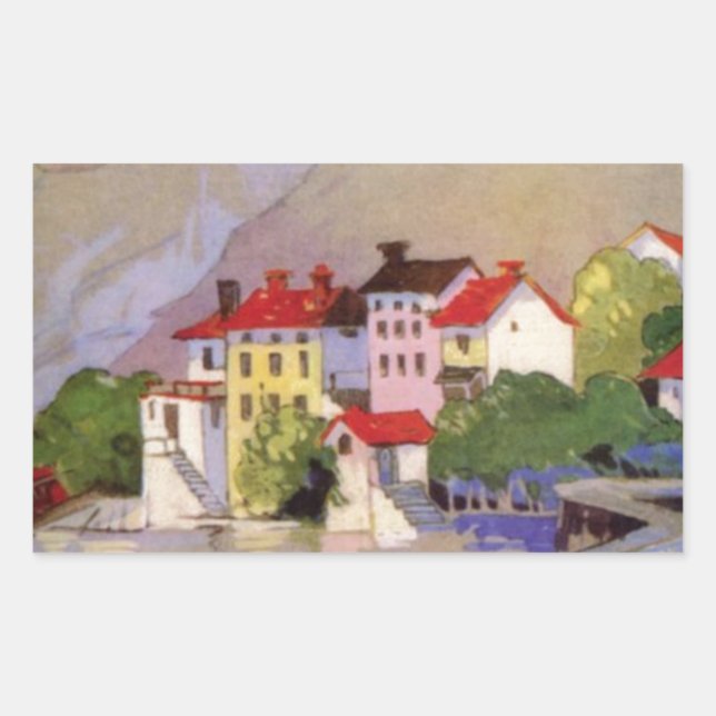 Vintage Seaside Village Italy Tourism Rectangular Sticker (Front)