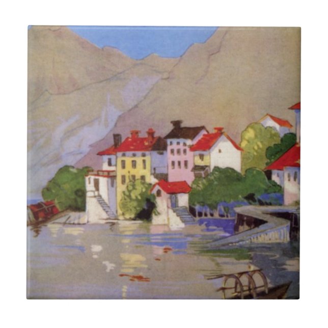 Vintage Seaside Village Italy Tourism Tile (Front)
