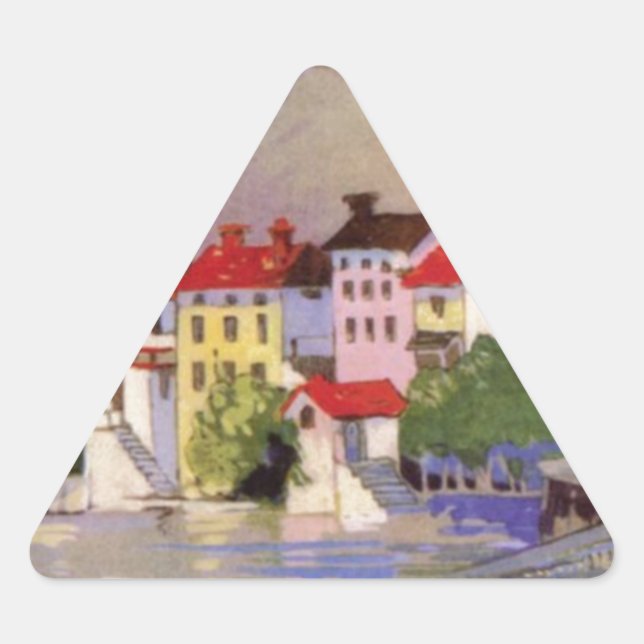 Vintage Seaside Village Italy Tourism Triangle Sticker (Front)