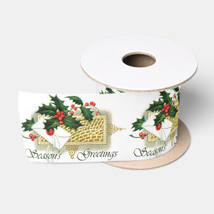 Vintage Seasons Greetings Christmas Satin Ribbon
