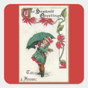 Vintage Season's Greetings Girl Square Sticker