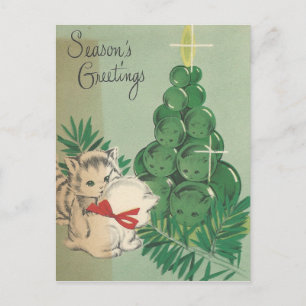 Vintage Season's Greetings Kittens Holiday Postcard
