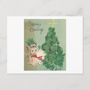 Vintage Season's Greetings Kittens Holiday Postcard