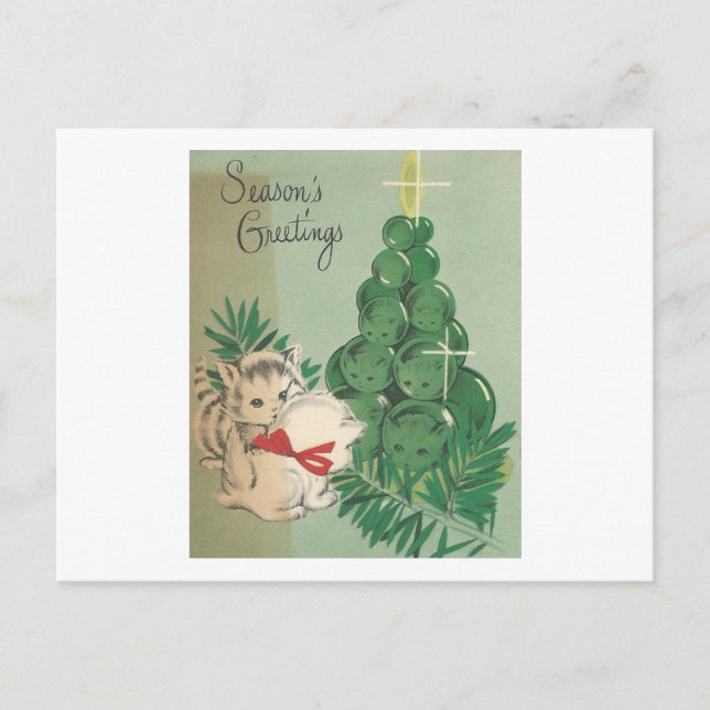 Vintage Season's Greetings Kittens Holiday Postcard (Front)
