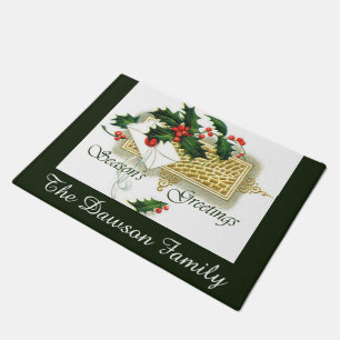 Vintage Seasons Greetings Personalised Doormat