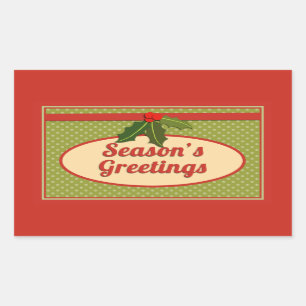 Vintage Season's Greetings with Holly Rectangular Sticker