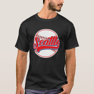 Vintage Seattle Cityscape Baseball  For Men Women  T-Shirt