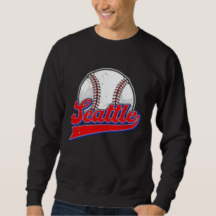 Vintage Seattle Cityscape Baseball Player and Fan Sweatshirt