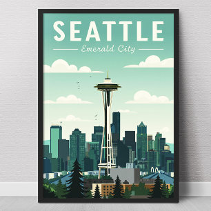 Vintage Seattle Emerald City Poster
