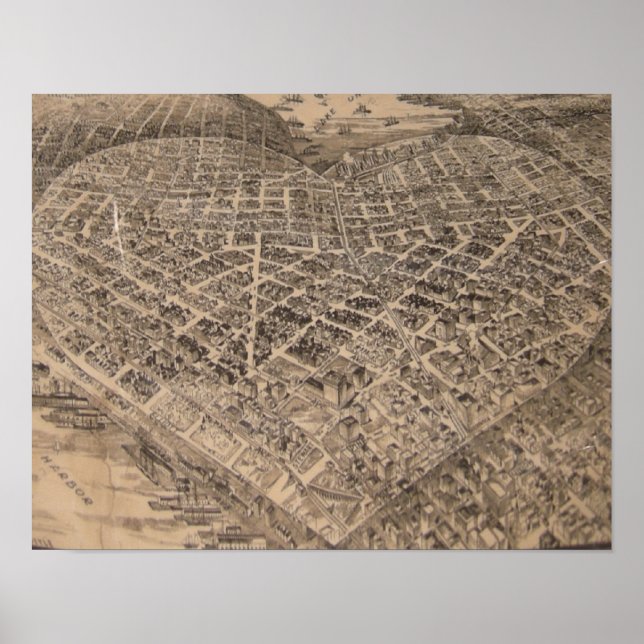 Vintage Seattle Heart Map (1905) Poster (Front)