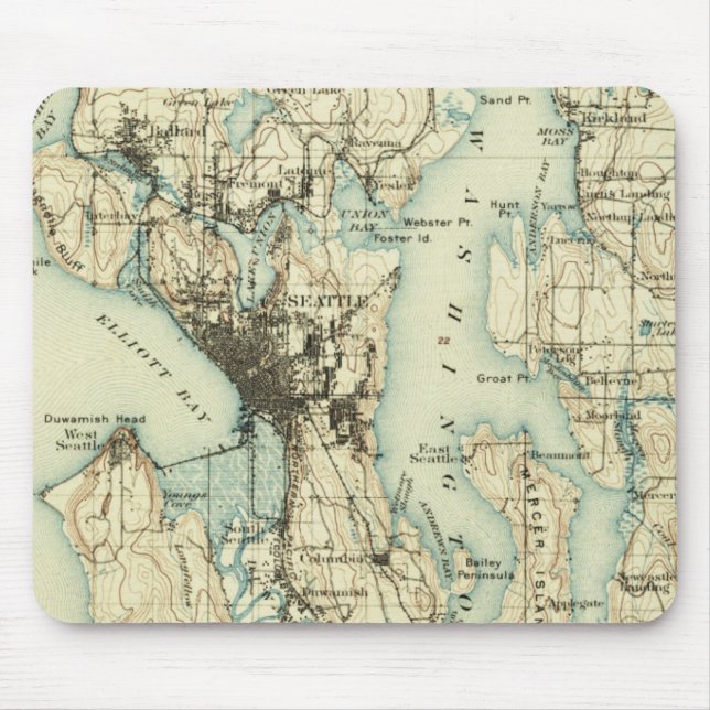 Vintage Seattle Map Mouse Mat (Front)